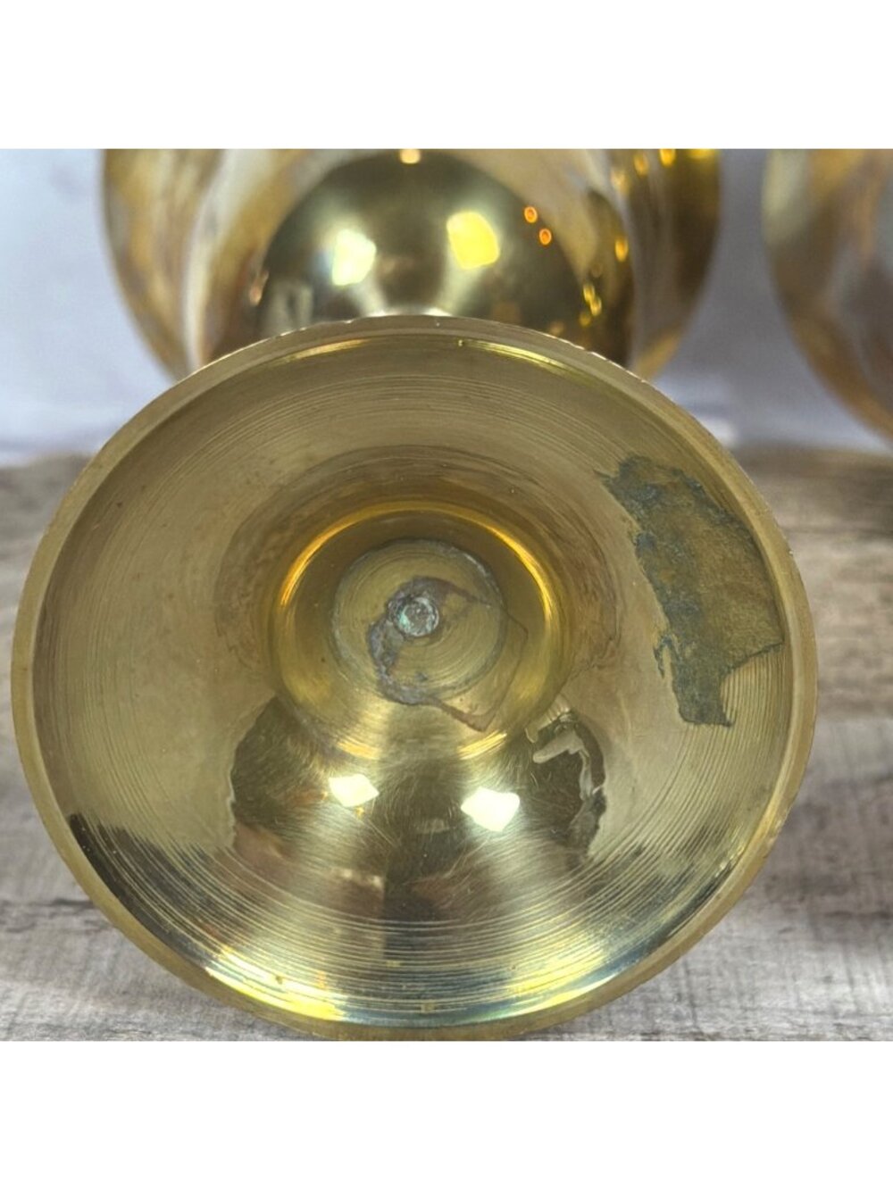 VTG 1970s Mixed Metal Brass & Silver Tone Pair Wine Goblets Set of 2 MCM Barware - Picture 7 of 11